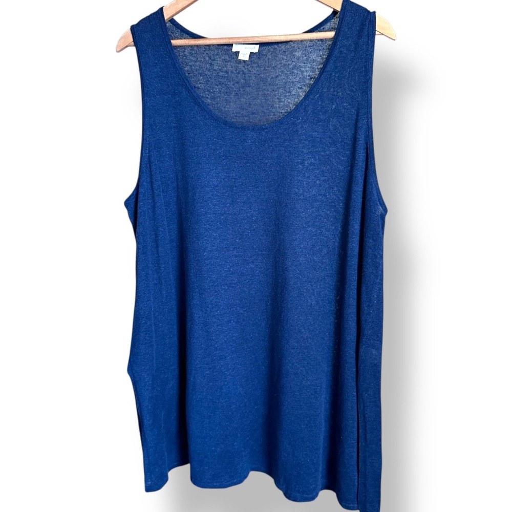 Pure Jill Navy Blue Linen Blend Sleeveless Top with Side Vents Women’s XL